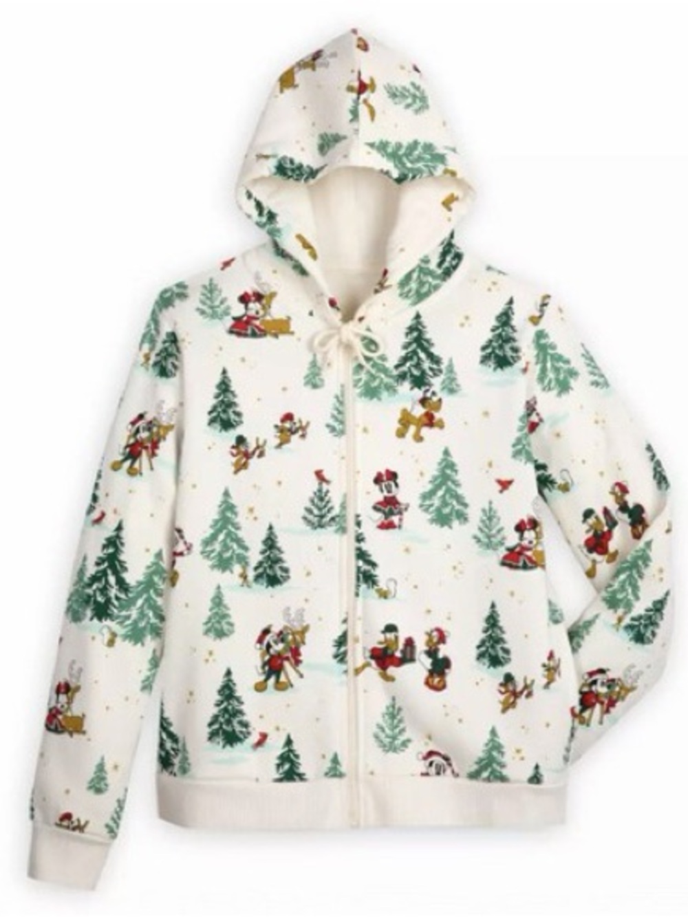 Disney Cream Zip Hoodie with Green Tree & Multicolor Character Print